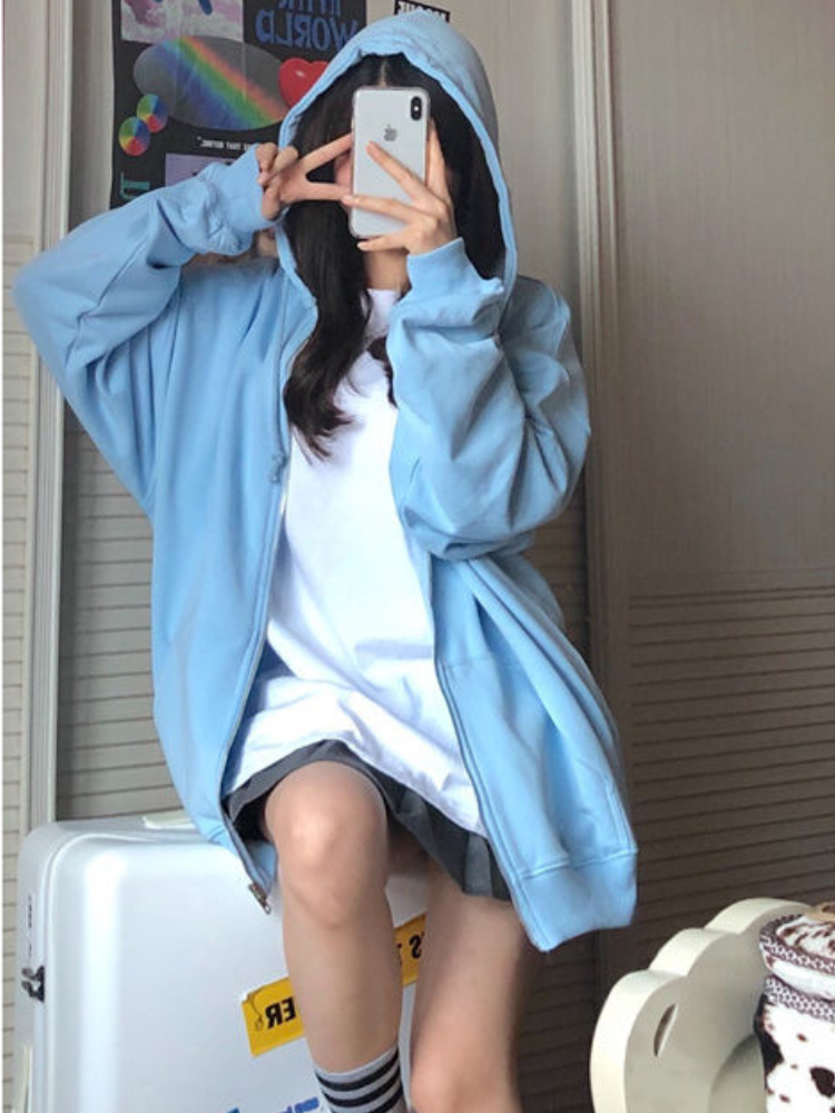 Women'S Fashion Zip Up Hoodies - Oversized Hooded Sweatshirts Korean Fashion Loose