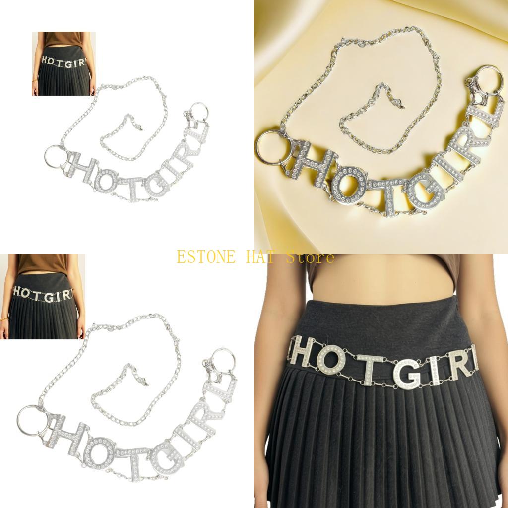 Women'S Y3K Fashion - 49MF Metal Letter Rhinestones Waist Chain