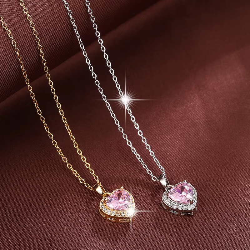 Women'S Day Fashion Show - 1pc Romantic Pink Heart-shaped Synthetic Zircon