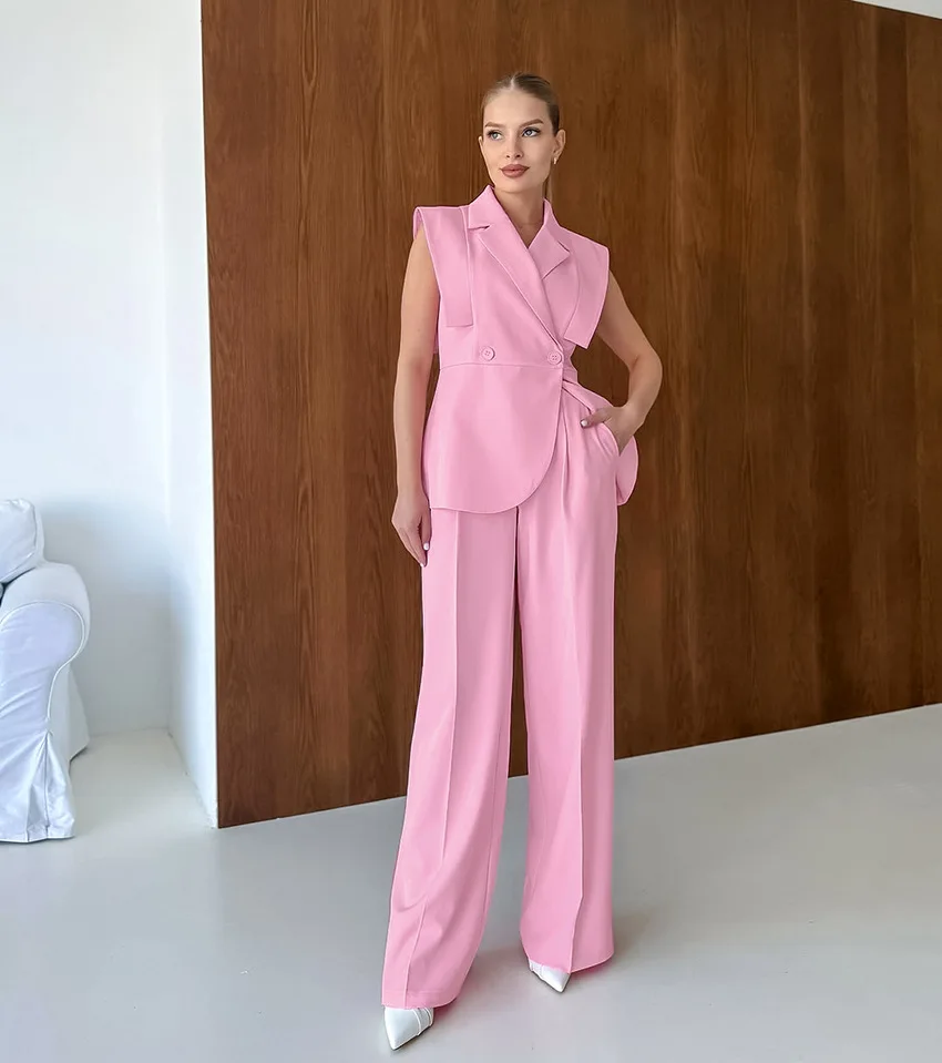 Women'S Fashion For 2025 - Pink Waistcoat Pants Suit Women Lapel