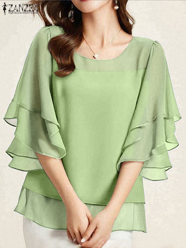 Wrap Blouse Chiffon - ZANZEA Fashion Chiffon Blouse Women Solid