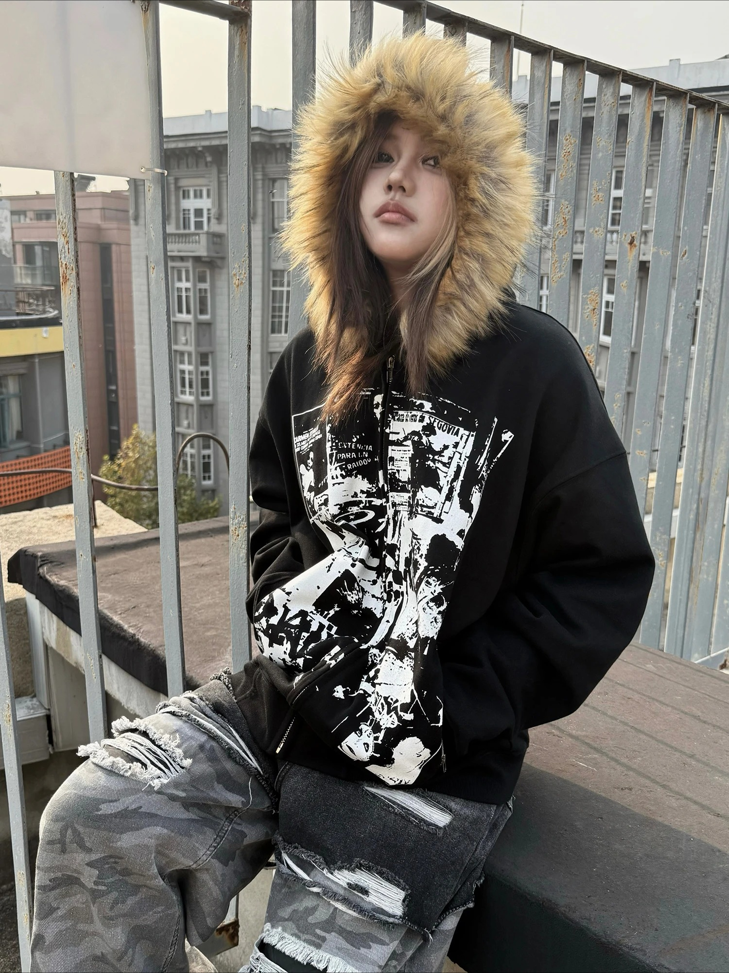 Grey Faux Fur Wool Double Zipp - Women'S Fashion Zip Up Hoodies recensie en prijs