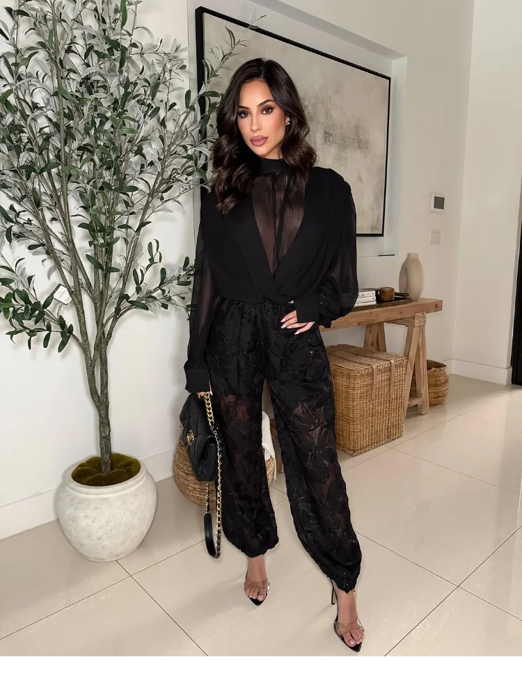 Sexy Black Sheer Chiffon Blous - Wrap Blouse Chiffon recensie en prijs