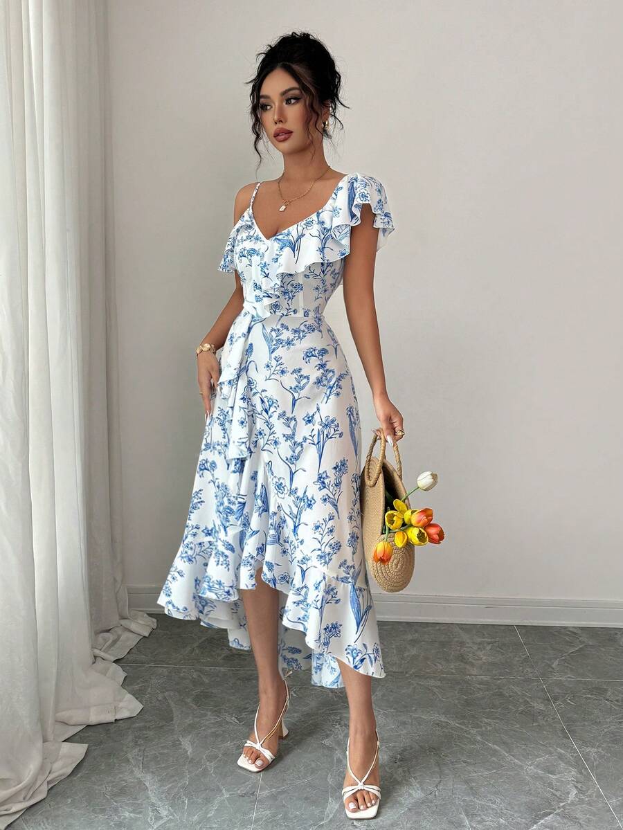 Women V-Neck Asymmetric Should - Floral Summer Dress recensie en prijs