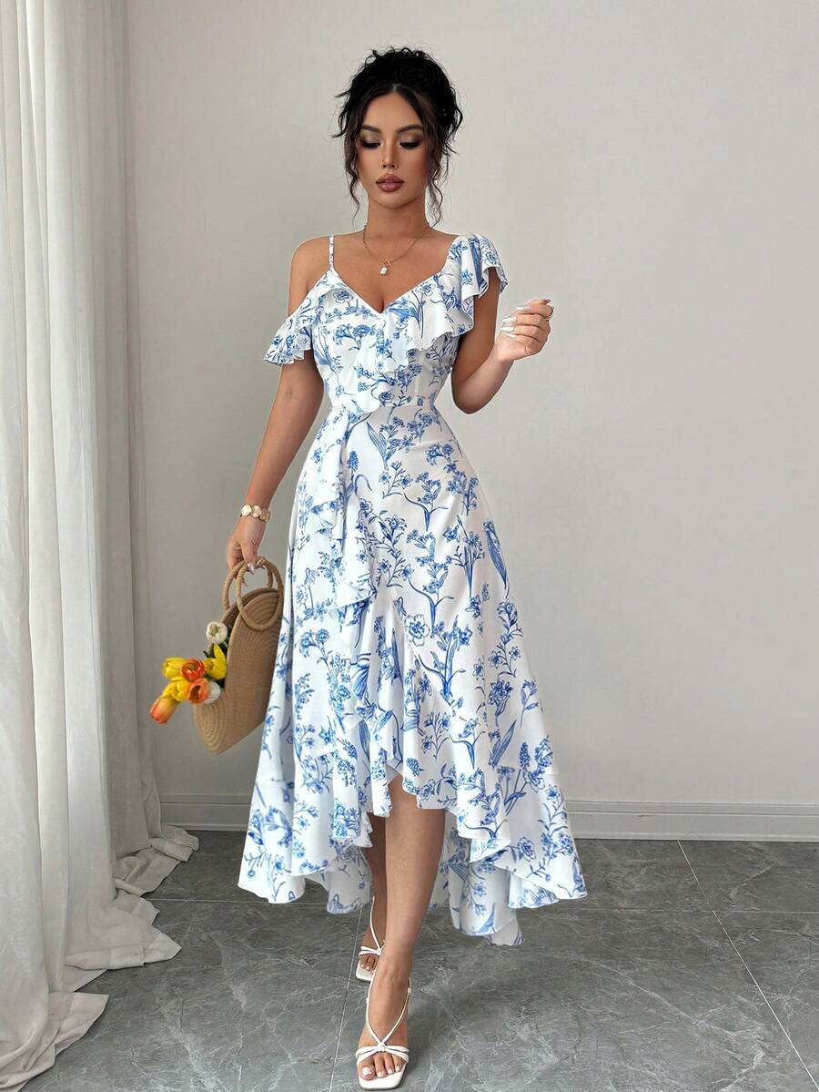 Women V-Neck Asymmetric Should - Floral Summer Dress recensie en prijs