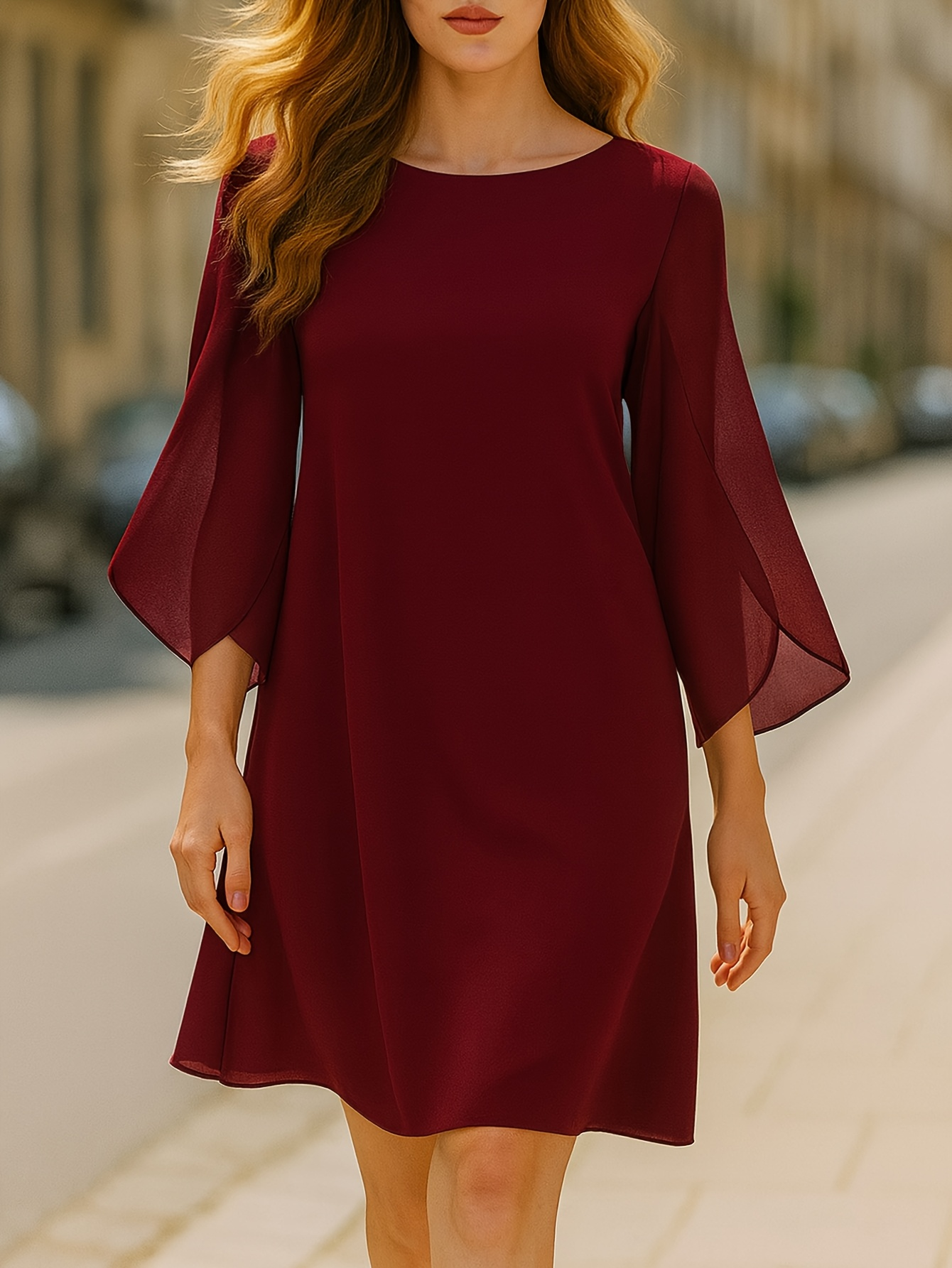 Womens Fluter Sleeve Crew Neck - Wrap Blouse Chiffon recensie en prijs