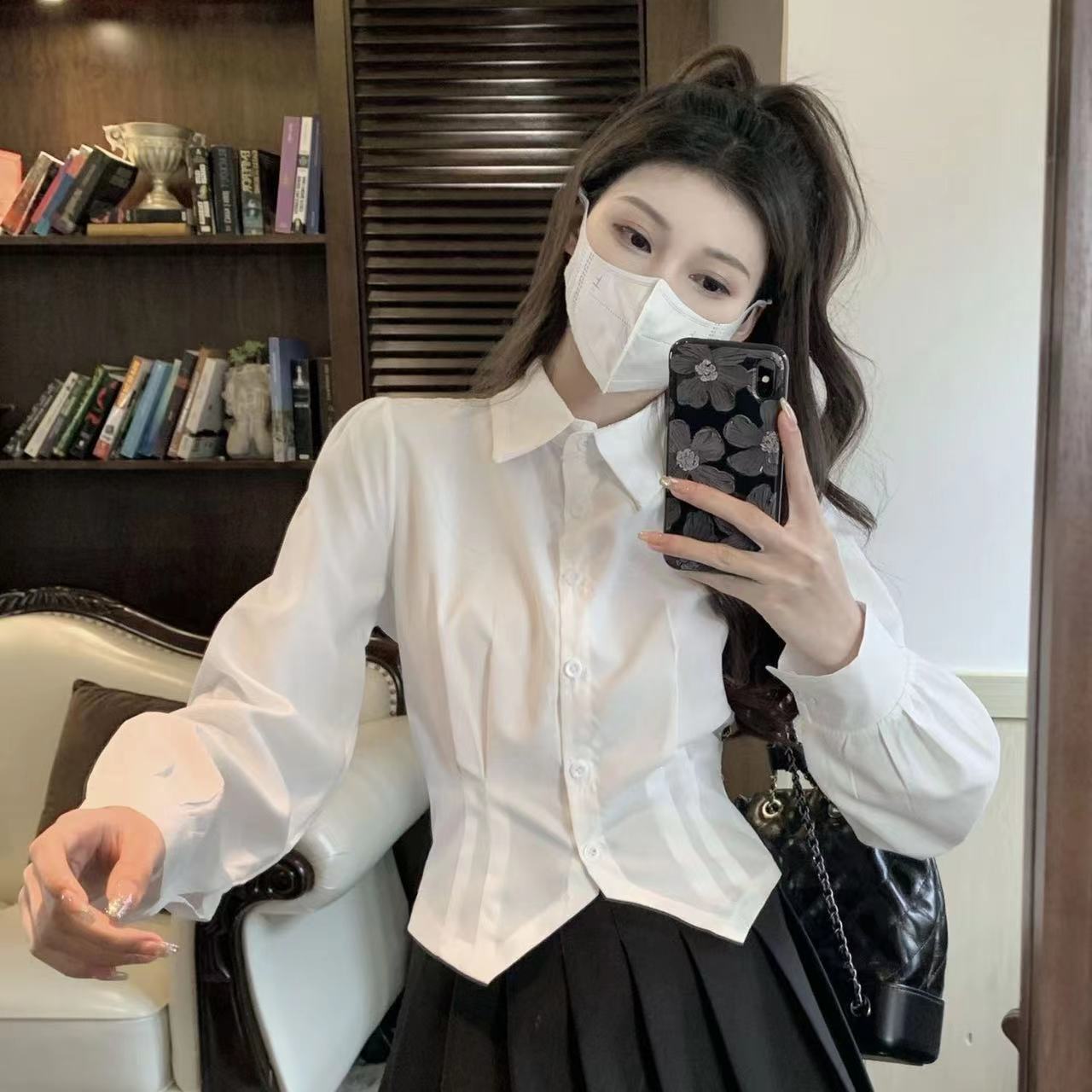 2000s White Long sleeve Vintag - Wrap Blouse Chiffon recensie en prijs