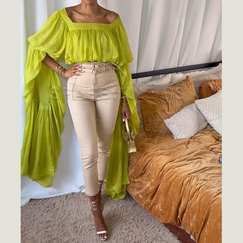 Women Chiffon Crop Top, Puff L - Women Top Fashion recensie en prijs