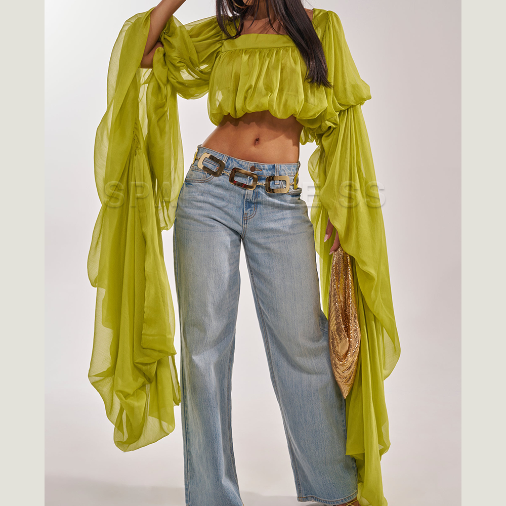Women Chiffon Crop Top, Puff L - Women Top Fashion recensie en prijs