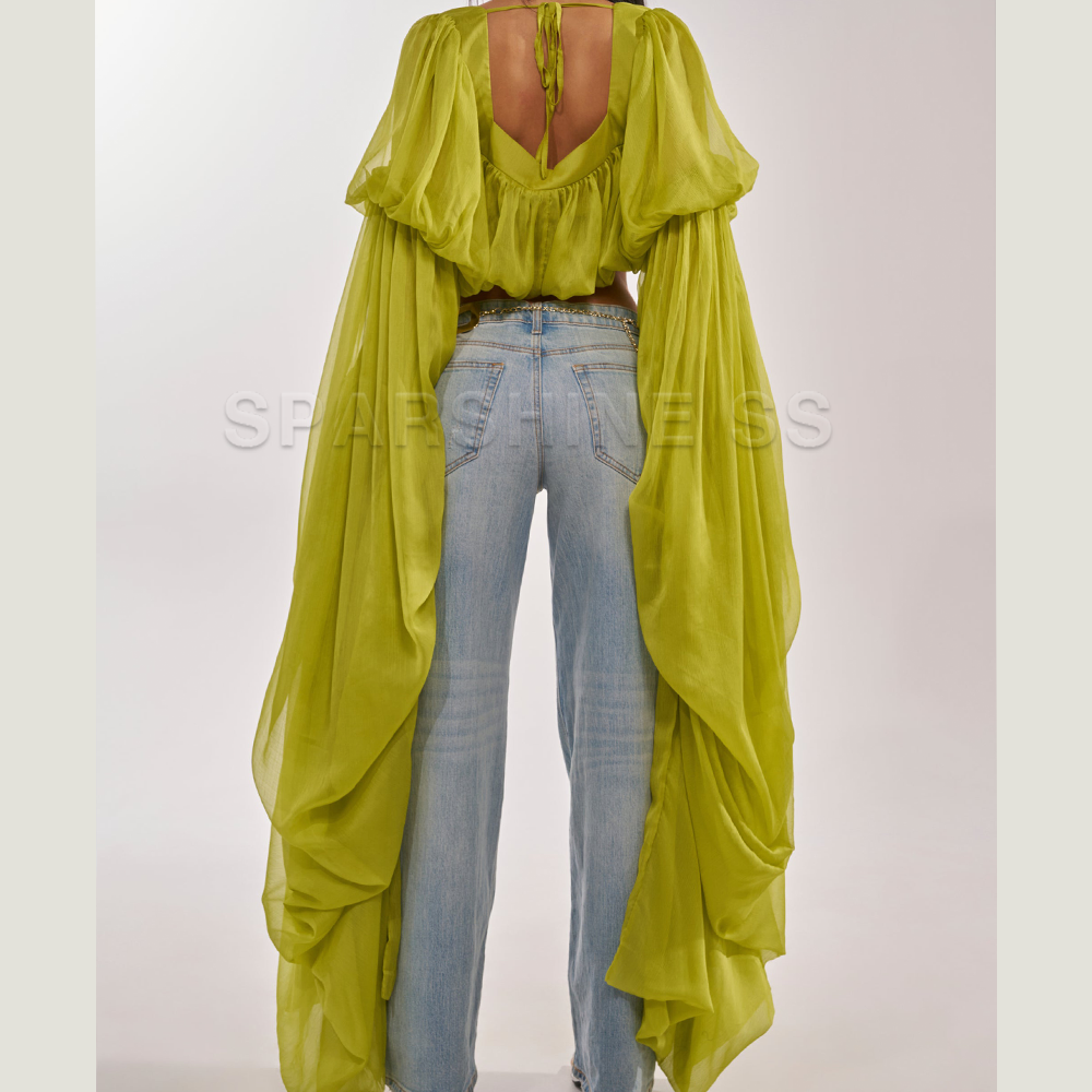 Women Chiffon Crop Top, Puff L - Women Top Fashion recensie en prijs