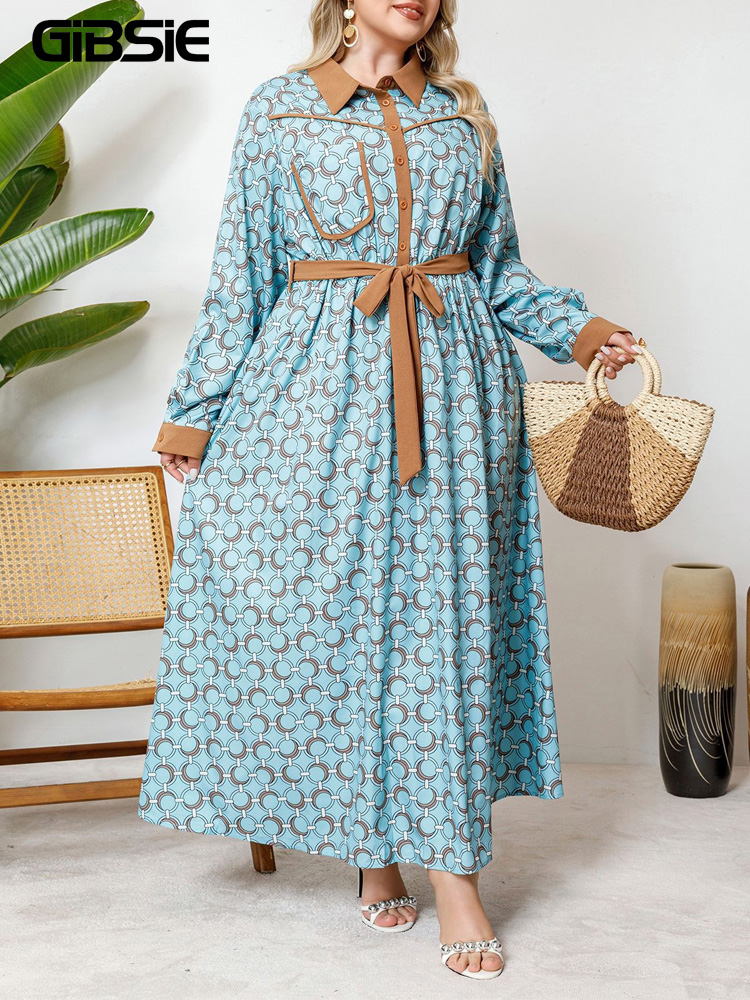 GIBSIE Plus Size Half Button P - Belted Shirt Dress recensie en prijs