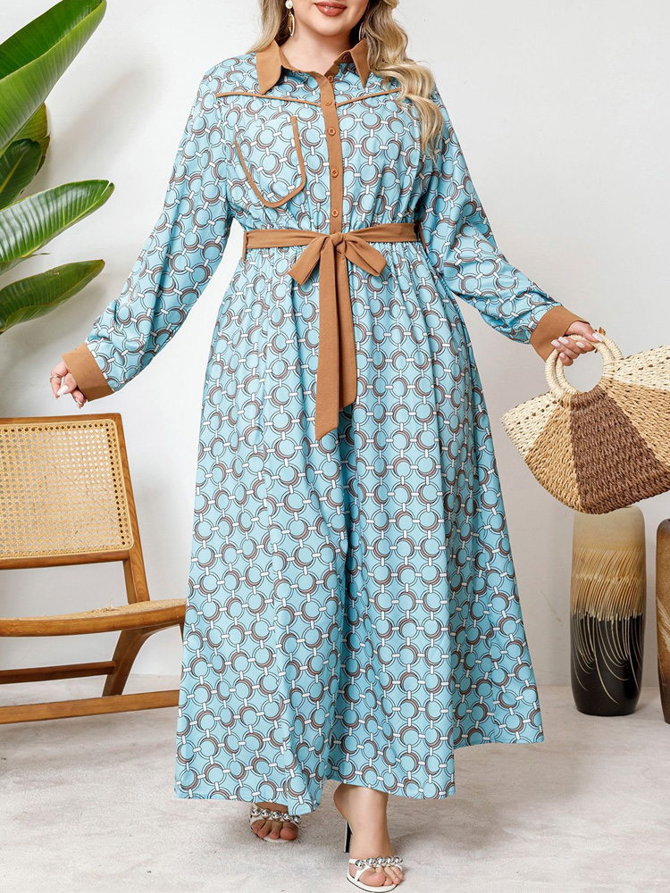 GIBSIE Plus Size Half Button P - Belted Shirt Dress recensie en prijs