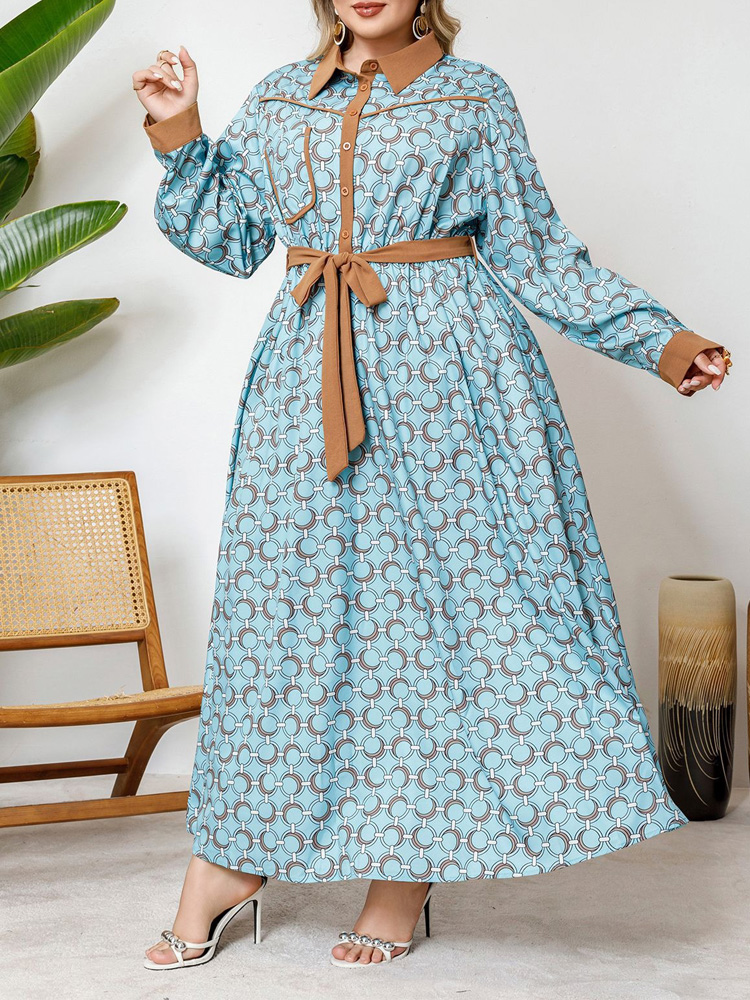 GIBSIE Plus Size Half Button P - Belted Shirt Dress recensie en prijs