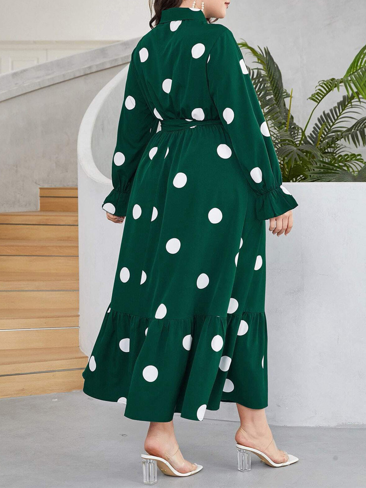 GIBSIE Plus Size Polka Dot Hal - Belted Shirt Dress recensie en prijs