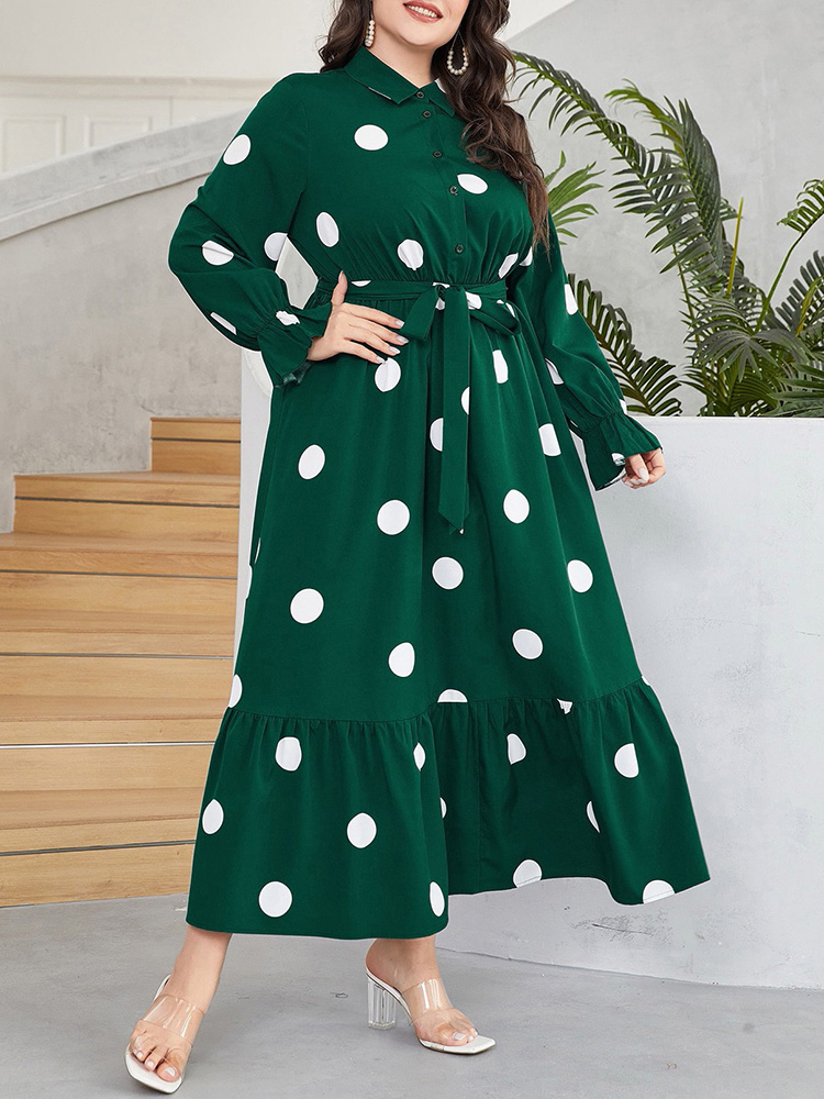 GIBSIE Plus Size Polka Dot Hal - Belted Shirt Dress recensie en prijs