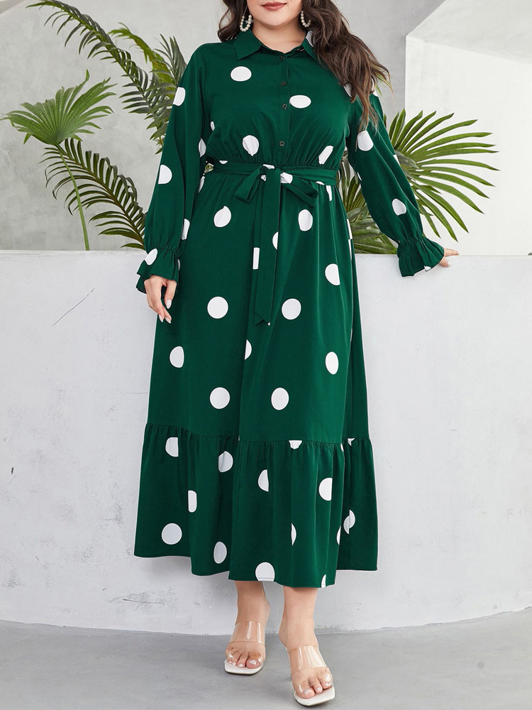 GIBSIE Plus Size Polka Dot Hal - Belted Shirt Dress recensie en prijs