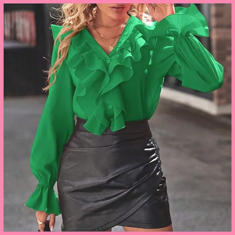 2025 Fashion V-Neck Ruffle Fla - Women Top Fashion recensie en prijs