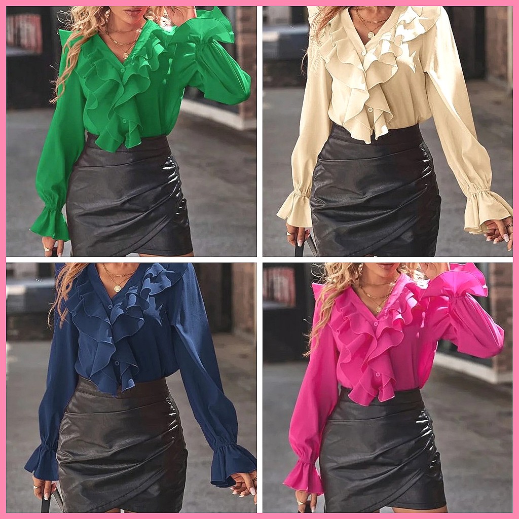2025 Fashion V-Neck Ruffle Fla - Women Top Fashion recensie en prijs