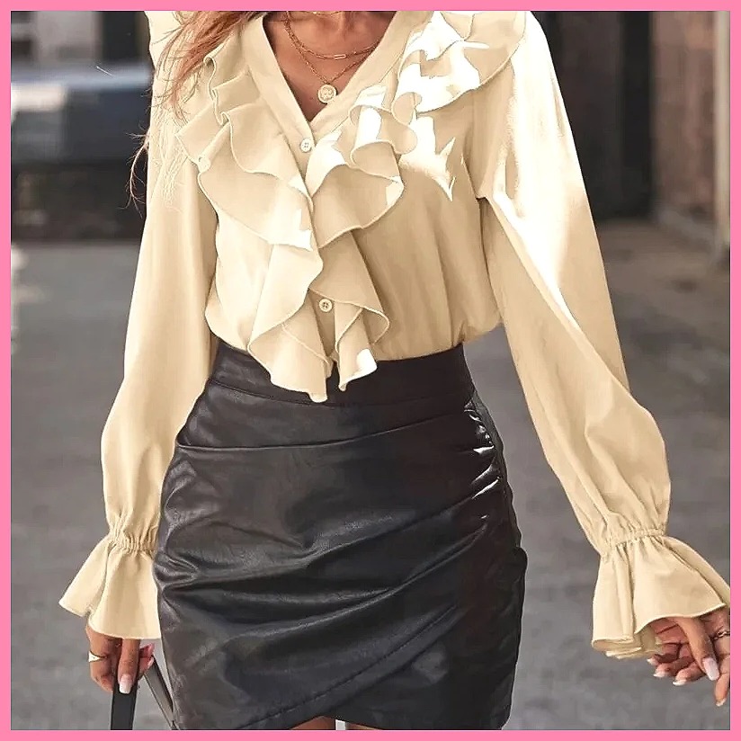2025 Fashion V-Neck Ruffle Fla - Women Top Fashion recensie en prijs