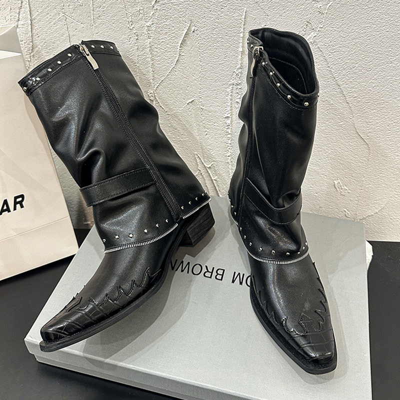 Goth Rivets Thick Heels Mid Ca - Women'S Fashion Riding Boots recensie en prijs