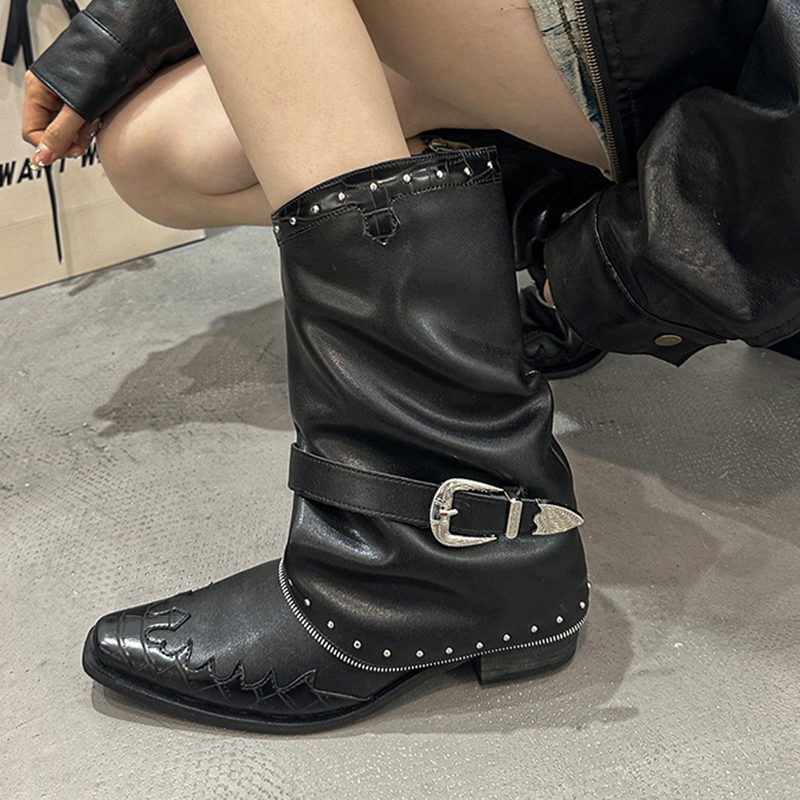 Goth Rivets Thick Heels Mid Ca - Women'S Fashion Riding Boots recensie en prijs