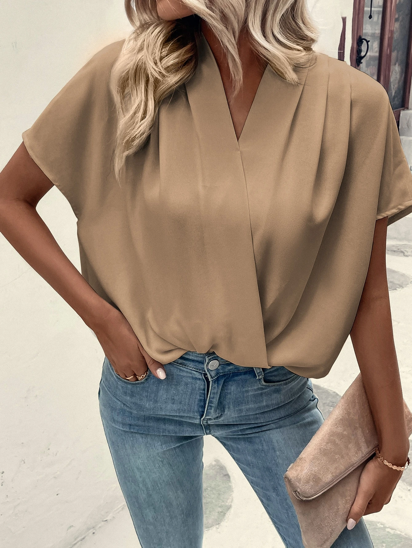 Solid Batwing Sleeve Wrap Blou - Wrap Blouse Chiffon recensie en prijs