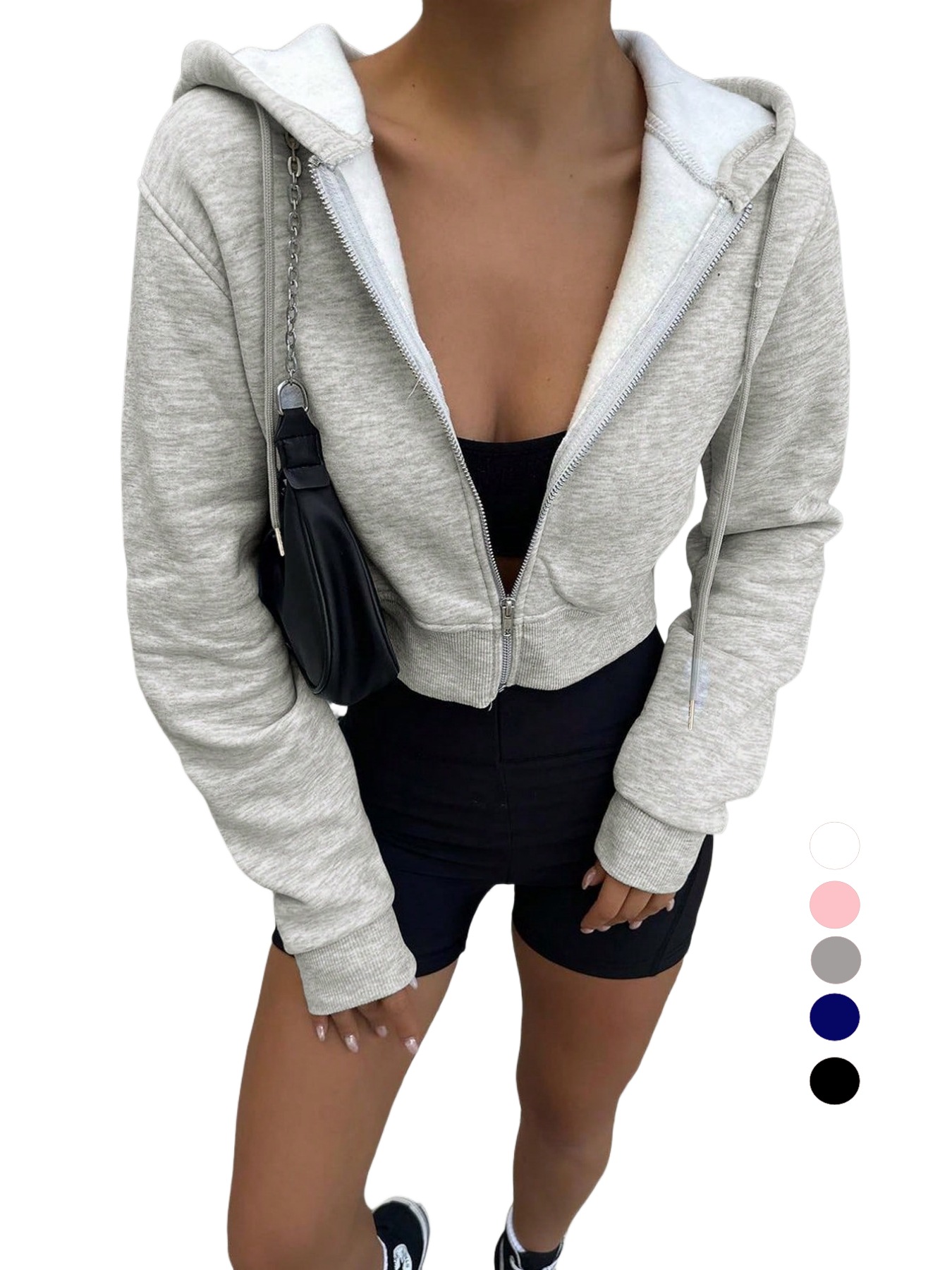 Women's Gray Cropped Zip Up Ho - Women'S Fashion Zip Up Hoodies recensie en prijs