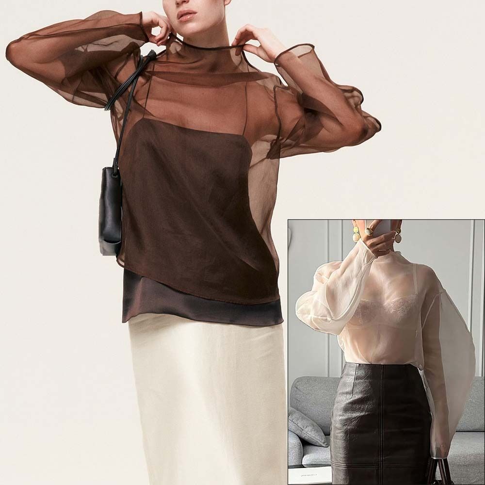 Chic Long Sleeve Mesh Blouse H - Wrap Blouse Chiffon recensie en prijs