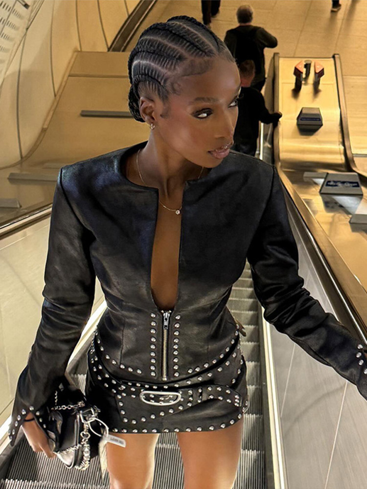 Y2k Leather Skirt Set Women Ri - Belted Shirt Dress recensie en prijs