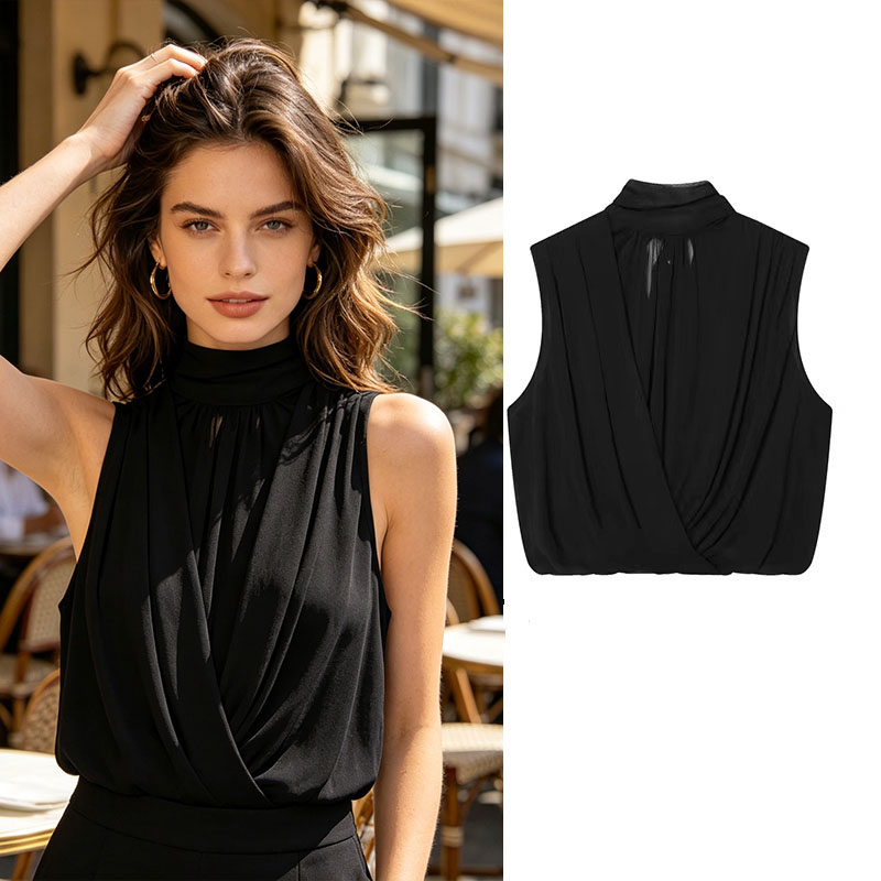 Black Draped Front Blouse Wome - Wrap Blouse Chiffon recensie en prijs