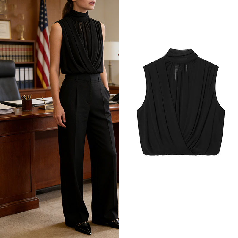Black Draped Front Blouse Wome - Wrap Blouse Chiffon recensie en prijs