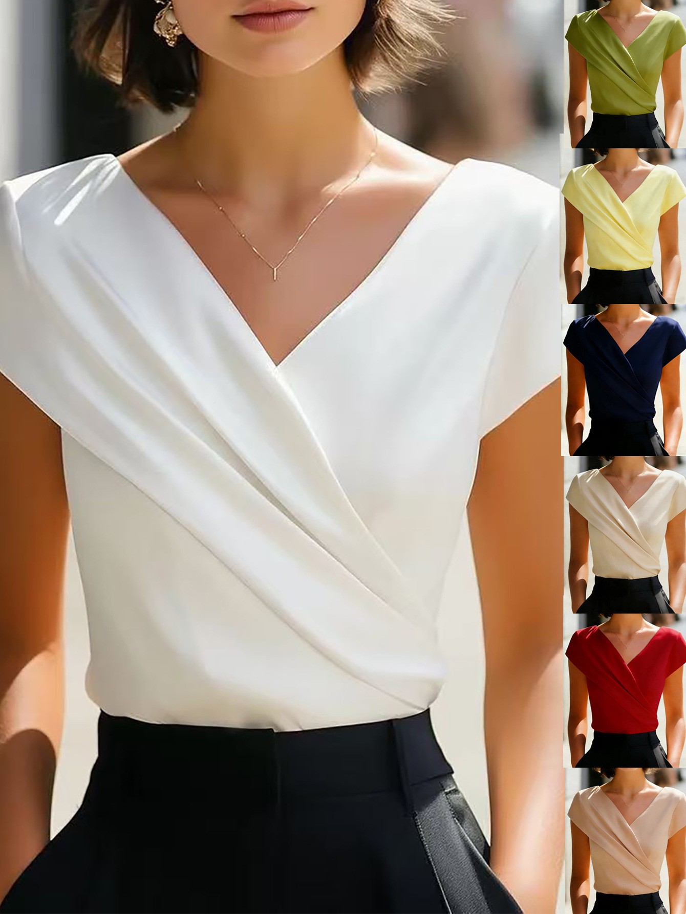Summer Womens Blouse Solid Whi - Wrap Blouse Chiffon recensie en prijs
