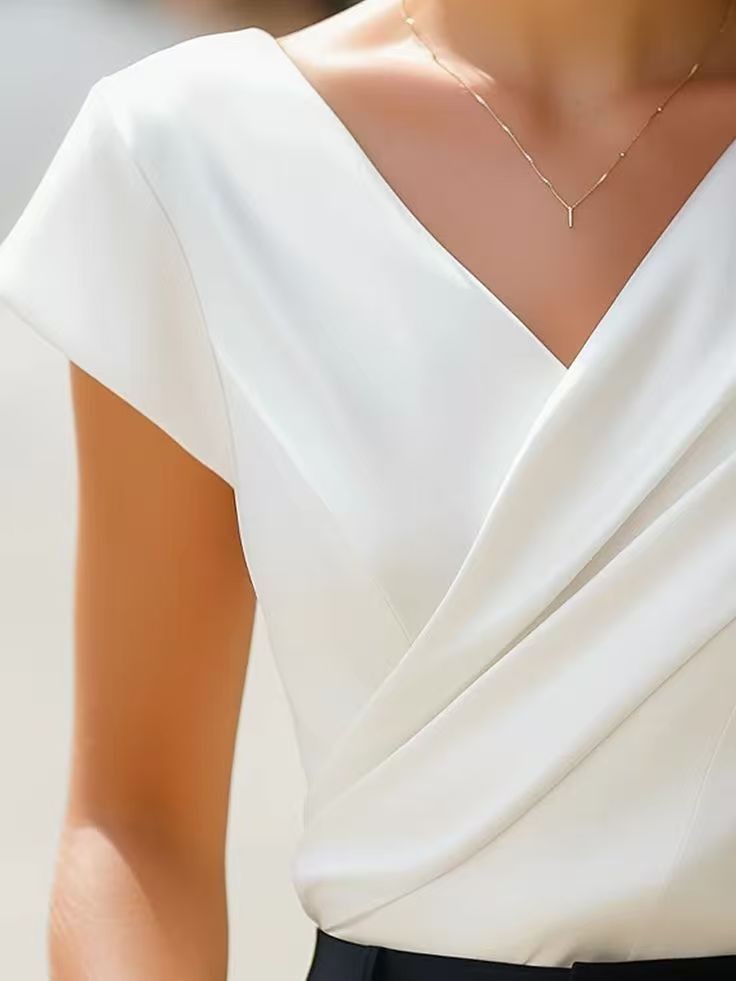Summer Womens Blouse Solid Whi - Wrap Blouse Chiffon recensie en prijs