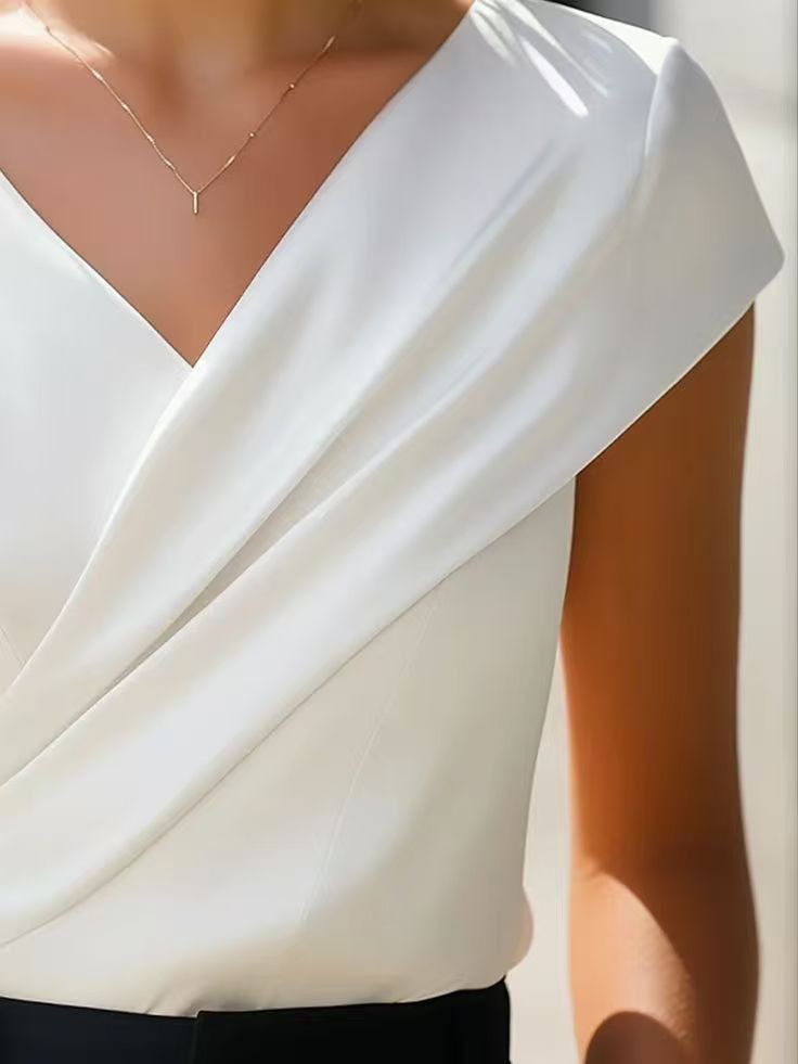 Summer Womens Blouse Solid Whi - Wrap Blouse Chiffon recensie en prijs