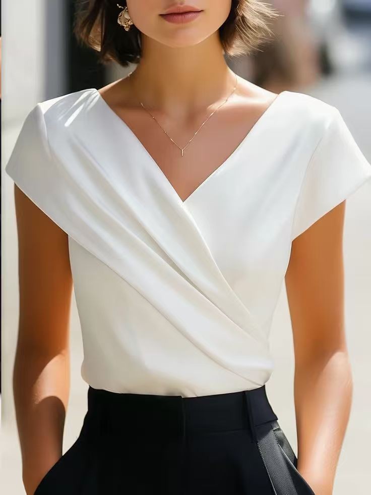 Summer Womens Blouse Solid Whi - Wrap Blouse Chiffon recensie en prijs