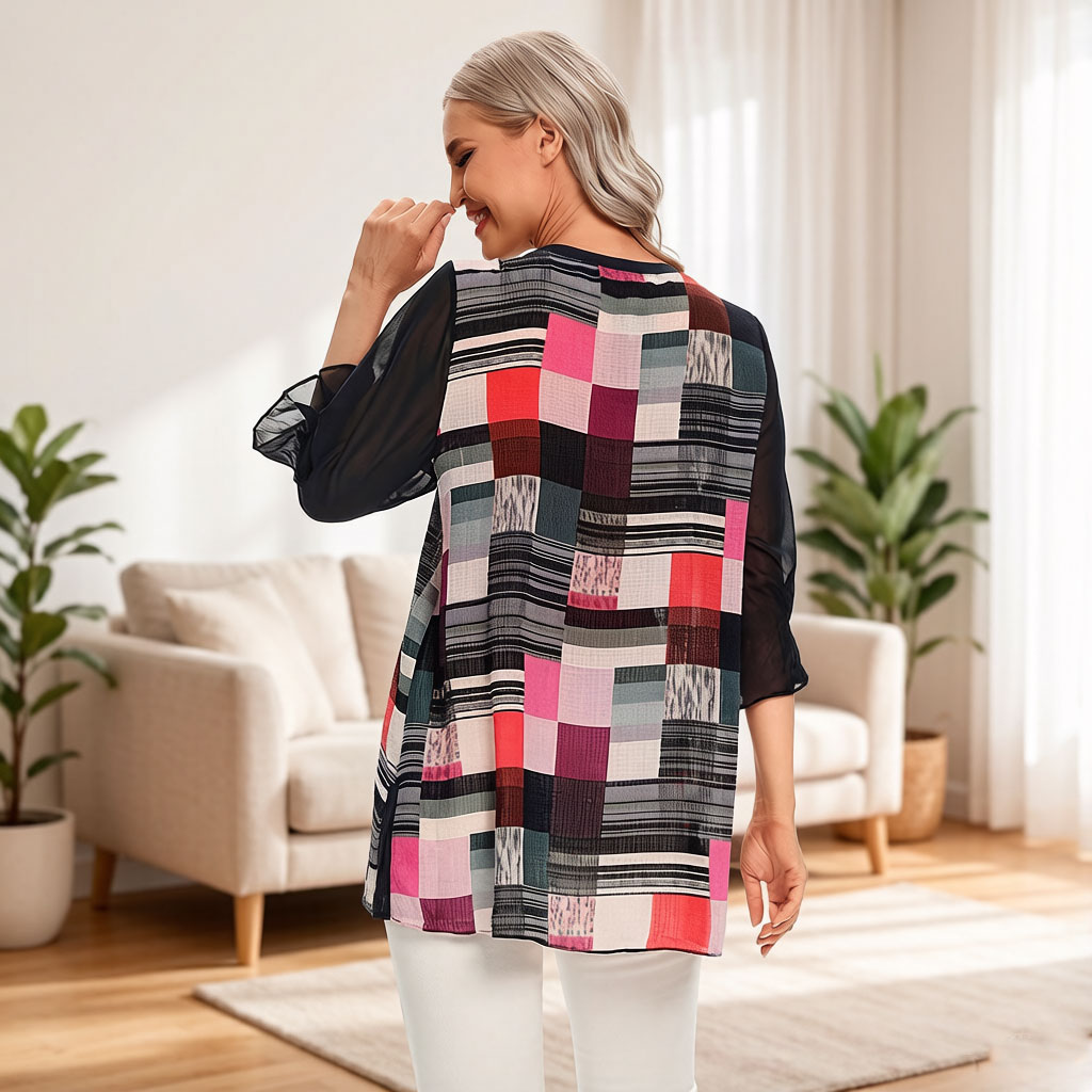 Women Color Block Geometric Pr - Wrap Blouse Chiffon recensie en prijs
