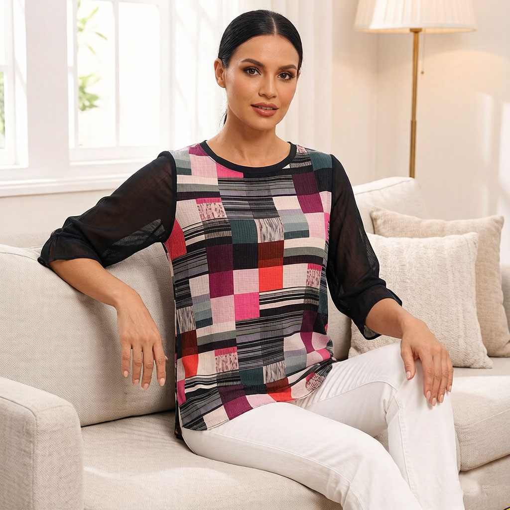 Women Color Block Geometric Pr - Wrap Blouse Chiffon recensie en prijs